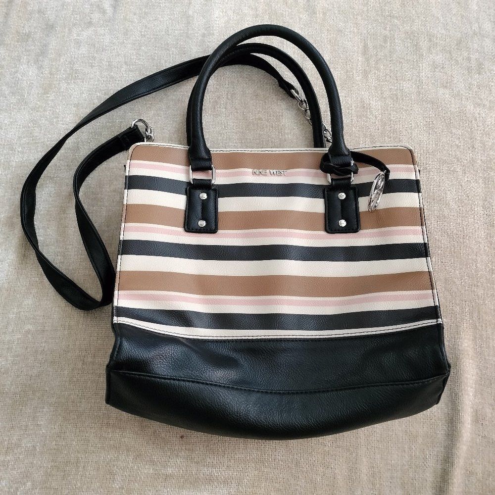 Nine West Multicolored Stripped Handbag With Crossbody Strap